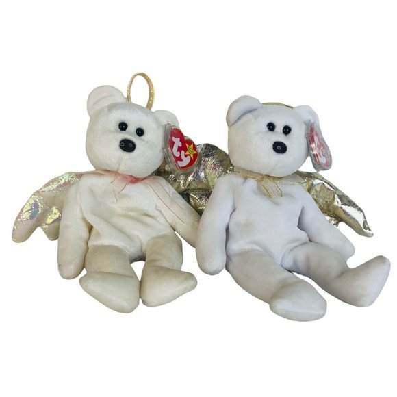 2 TY Beanie Babies Halo and Halo II Bear Angels Plush Bean Bag Stuffed Animal - Picture 1 of 7